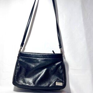 Coletta Black Leather Crossbody/Purse-3 Compartments-Shine-Travel-Casual-Phone
